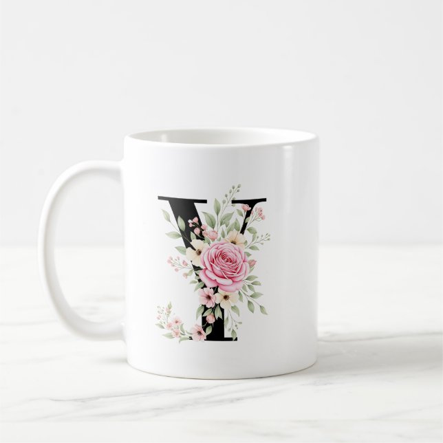 Elegant Alphabet Coffee Cup with Pink Rose Design Kaffeetasse (Links)