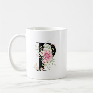 Elegant Alphabet Coffee Cup with Pink Rose Design Kaffeetasse