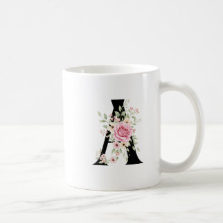 Elegant Alphabet Coffee Cup with Pink Rose Design Kaffeetasse
