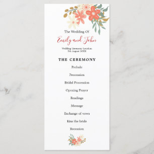Elegant Ambrose Coral Florals Wedding Programm