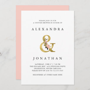 Elegant Ampersand   Dusche aus Gold und Blush Paar Einladung