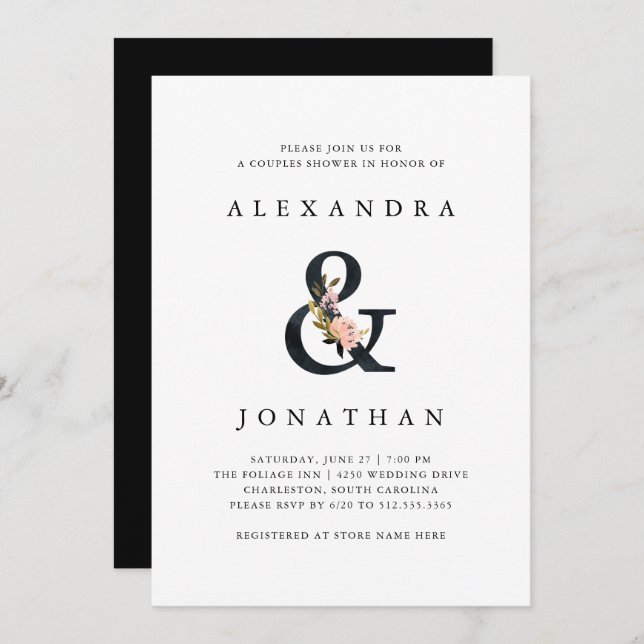 Elegant Ampersand | Dusche für Schwarze und Weiße  Einladung (Vorne/Hinten)