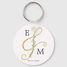 Elegant Ampersand Greenery Monogram Wedding Schlüsselanhänger