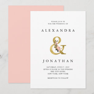 Elegant Ampersand   Hochzeit mit Gold und Blush Einladung