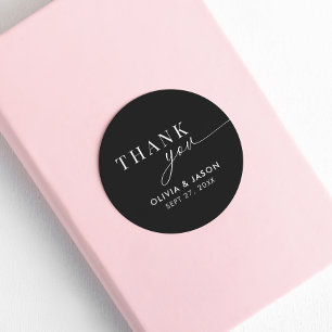 Elegant Ampersand Schwarz-weiß Hochzeit Vielen Dan Runder Aufkleber