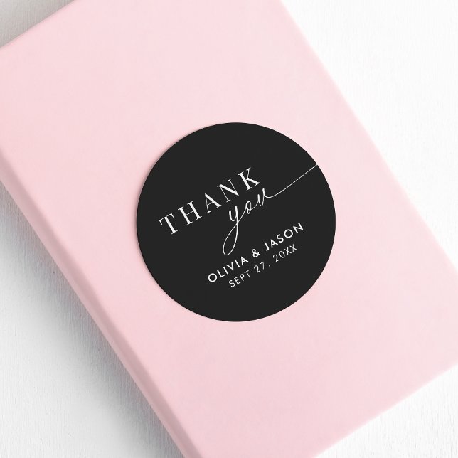 Elegant Ampersand Schwarz-weiß Hochzeit Vielen Dan Runder Aufkleber (Von Creator hochgeladen)