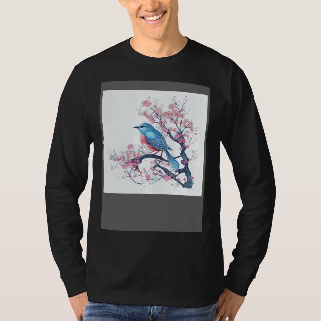 Elegant and Eye Catching Eastern Blue Bird on Blos T-Shirt (Vorderseite)