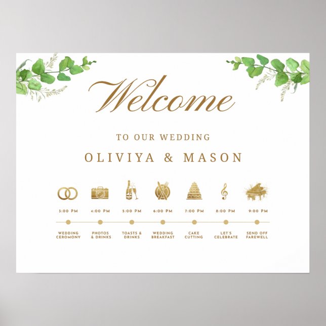 Elegant and Minimal Wedding Order of Events Sign  Poster (Vorne)