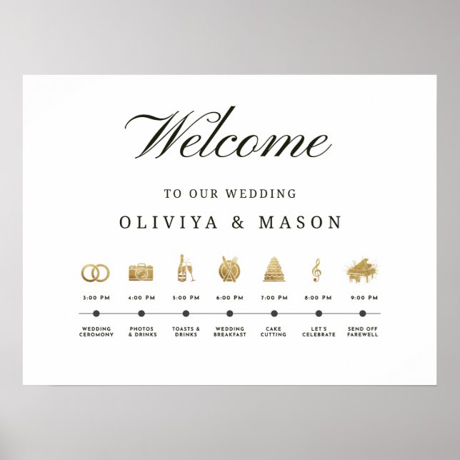 Elegant and Minimal Wedding Order of Events Sign Poster (Vorne)