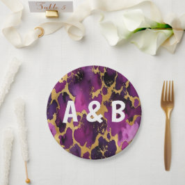 Elegant and modern glamorous gold purple marble Pappteller