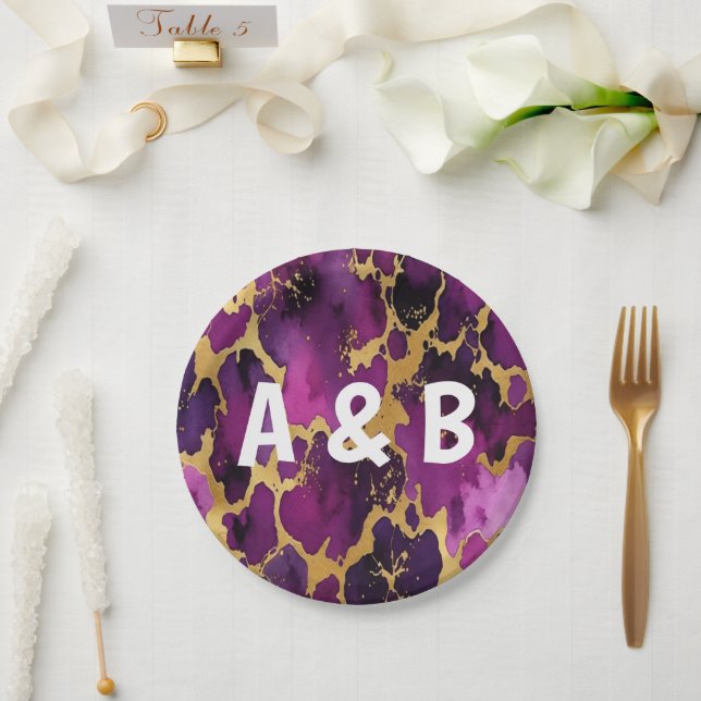  Elegant and modern glamorous  gold purple marble Pappteller (Hochzeit)