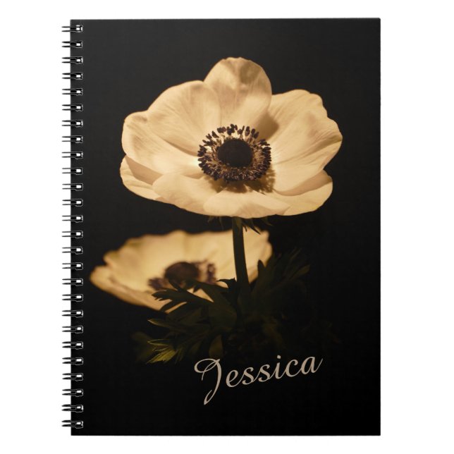 Elegant Anemone Flower Black Personalised Notizblock (Vorderseite)