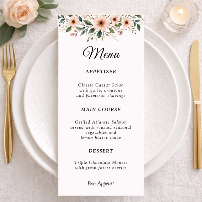 Elegant Anemone Wildflower Botanical Wedding Menu  Menükarte (Von Creator hochgeladen)