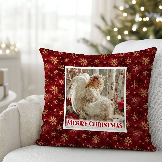 Elegant Angel Poinsettia Red Gold Best Christmas  Kissen (Elegant Angel Poinsettia Red Gold Best Christmas Pillow

)