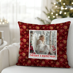 Elegant Angel Weihnachtsstern Rot Gold Akzent Weih Kissen