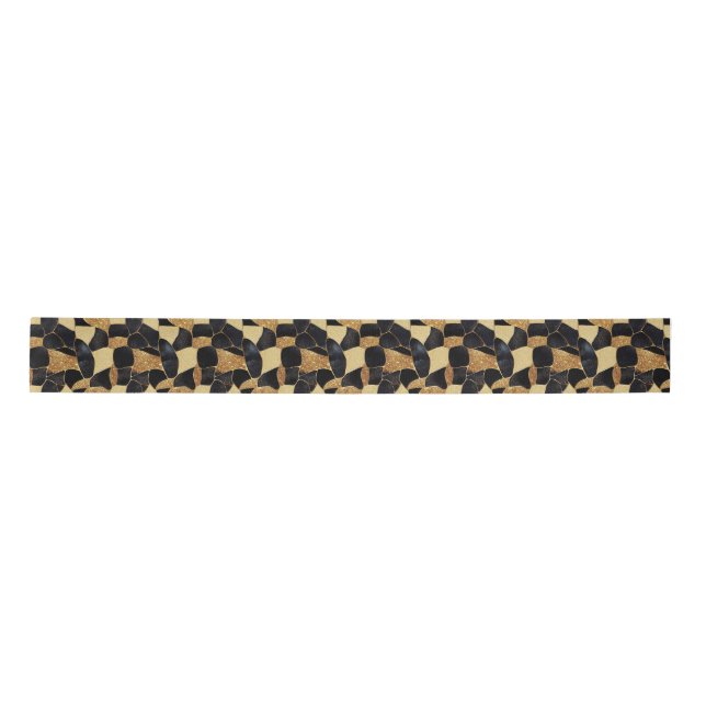 Elegant Animal Print Gold and Black Glitter Look Satinband (Vorderseite)