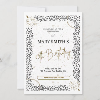 Elegant Animal Print Gold Black 50. Geburtstag Einladung
