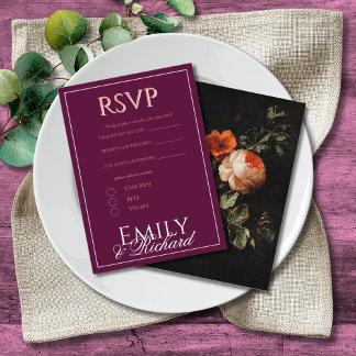 Elegant Antique Floral Wedding RSVP Meal Choices Begleitkarte