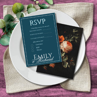 Elegant Antique Floral Wedding RSVP Meal Choices  Begleitkarte