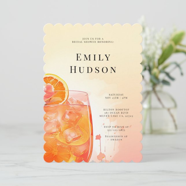 Elegant Aperol Spritz Bridal Dusche Einladung (Stehend Vorderseite)