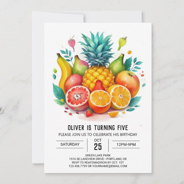 Elegant Apple Whimsical Frucht Geburtstag Einladung (Vorderseite)