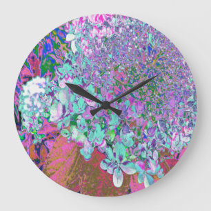 Elegant Aqua and Purple Limelight Hydrangea Detail Große Wanduhr