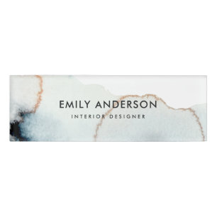 ELEGANT AQUA BLAUE GOLD BRUSH STROKE STAXTTEXTIL NAMENSCHILD