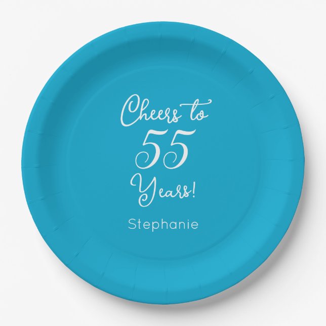 Elegant Aqua Blue Cheers bis 55 Jahre 95. Geburtst Pappteller (Vorderseite)