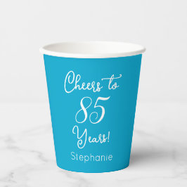 Elegant Aqua Blue Cheers bis 85 Jahre 85. Geburtst Pappbecher