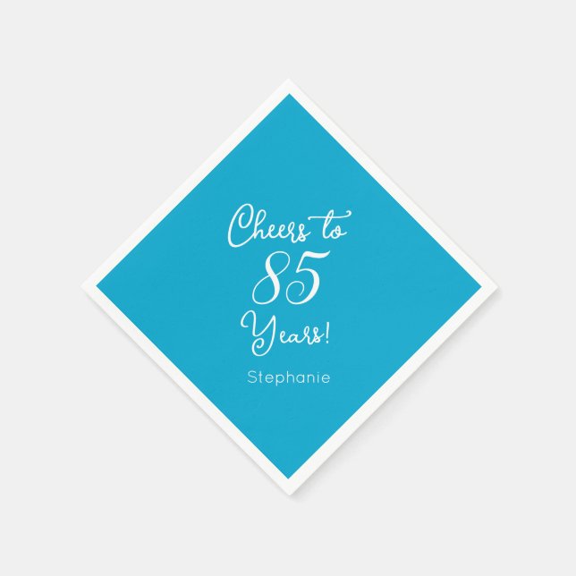 Elegant Aqua Blue Cheers bis 85 Jahre 85. Geburtst Serviette (Ecke)