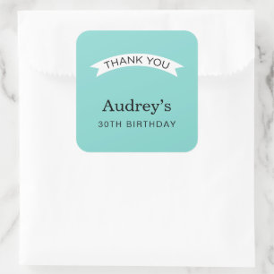 Elegant Aqua Blue Custom 30. Geburtstag Quadratischer Aufkleber