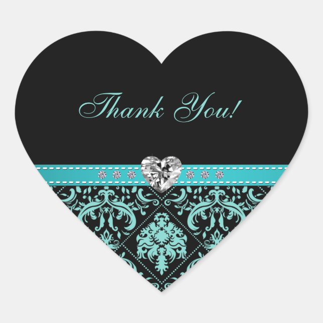 Elegant Aqua Blue Damask "Danke" Stickers (Vorderseite)