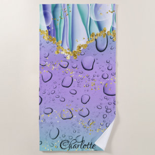 Elegant Aqua Blue Gradient Ombre Individuelle Name Strandtuch