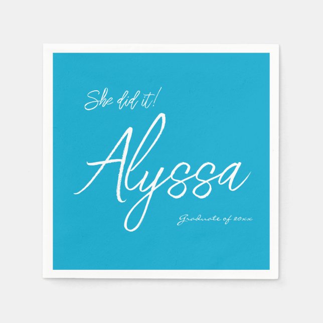Elegant Aqua Blue Graduation Party She did it Serviette (Vorderseite)