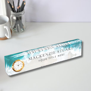 Elegant Aqua Blue Green Beach Script Namensplakette
