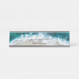Elegant Aqua Blue Green Beach Script Schreibtischnamensplakette