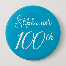 Elegant Aqua Blue Monogram 100. Geburtstagsparty Button