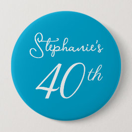 Elegant Aqua Blue Monogram 40. Geburtstag Party Button