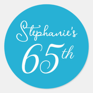 Elegant Aqua Blue Monogram 65. Geburtstagsparty Runder Aufkleber