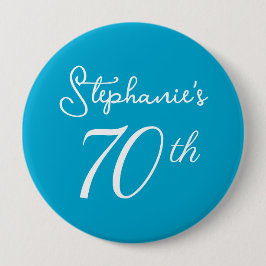 Elegant Aqua Blue Monogram 70. Geburtstagsparty Button