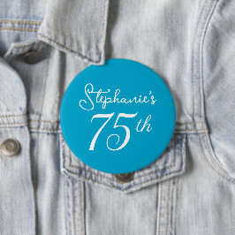 Elegant Aqua Blue Monogram 75. Geburtstagsparty Button