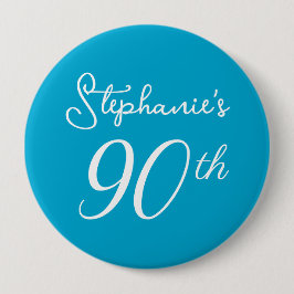 Elegant Aqua Blue Monogram 90. Geburtstagsparty Button