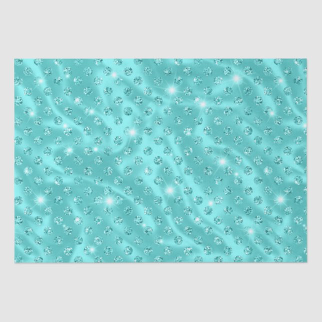 Elegant Aqua Blue Polka Dot Metallic Glitzer Seidenpapier (Vorderseite)