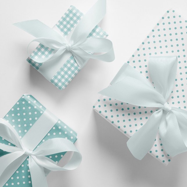 Elegant Aqua Blue Polka Dots Gingham Pattern Mix Geschenkpapier Set (Aqua blue and white polka dots and gingham checks pattern mix and match wrapping paper sheets.)