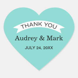 Elegant Aqua Custom Wedding Monogram Vielen Dank Herz-Aufkleber