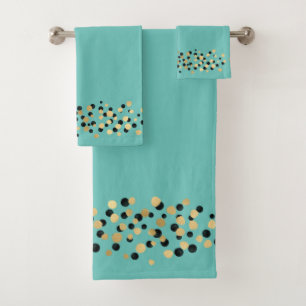 ELEGANT AQUA GOLD LEOPARD SPOT BADEZIMMER TOWEL SE BADHANDTUCH SET