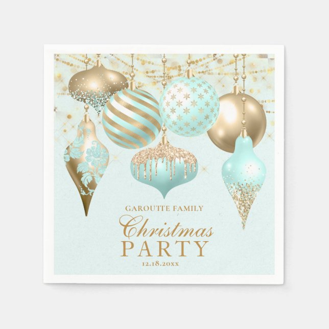 Elegant Aqua Gold Ornaments Christmas Party Serviette (Vorderseite)