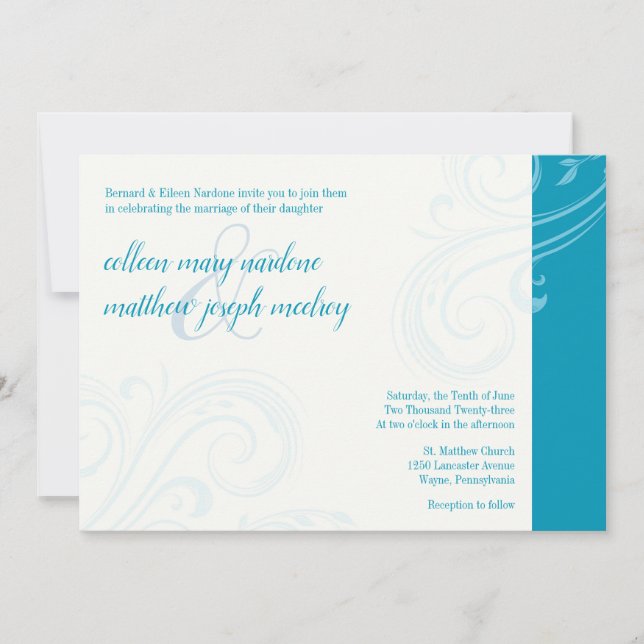 Elegant Aqua Invite, Caroline Wedding Einladung (Vorderseite)