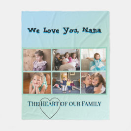 Elegant Aqua Nana 6-photo Heart Collage Fleecedecke