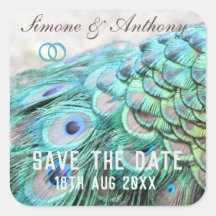 Elegant Aqua Peacock Feathers Save the Date